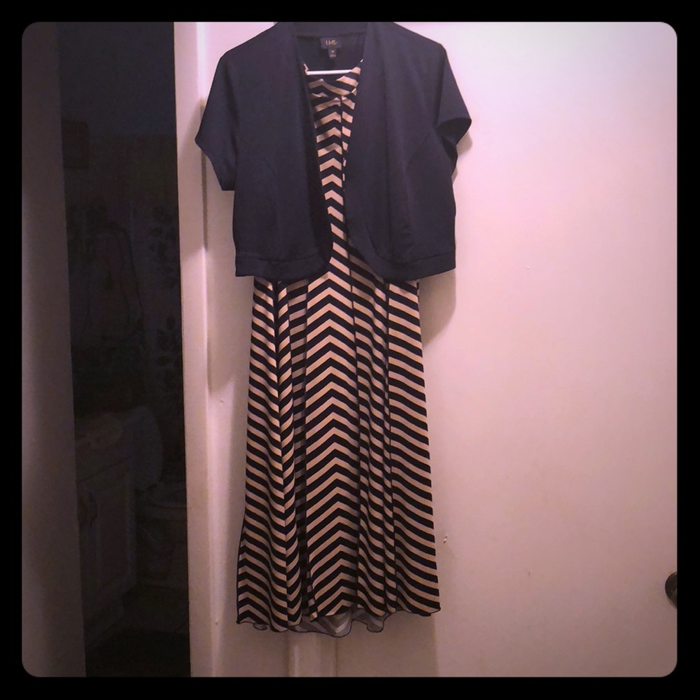 Black/tan striped dress and jacket
